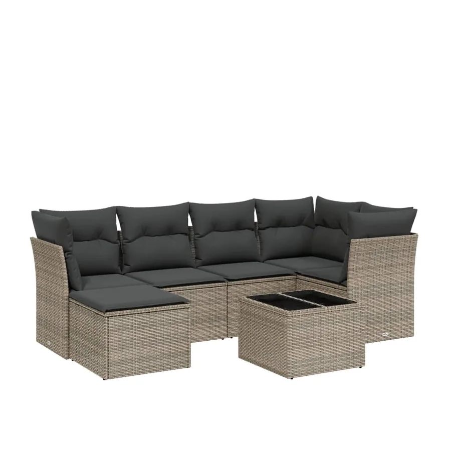 Salon de jardin avec coussins 7 pcs gris résine tressée - 2