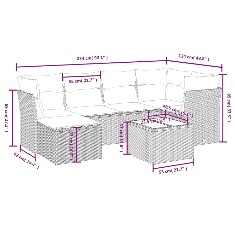 Salon de jardin avec coussins 7 pcs gris résine tressée - 4