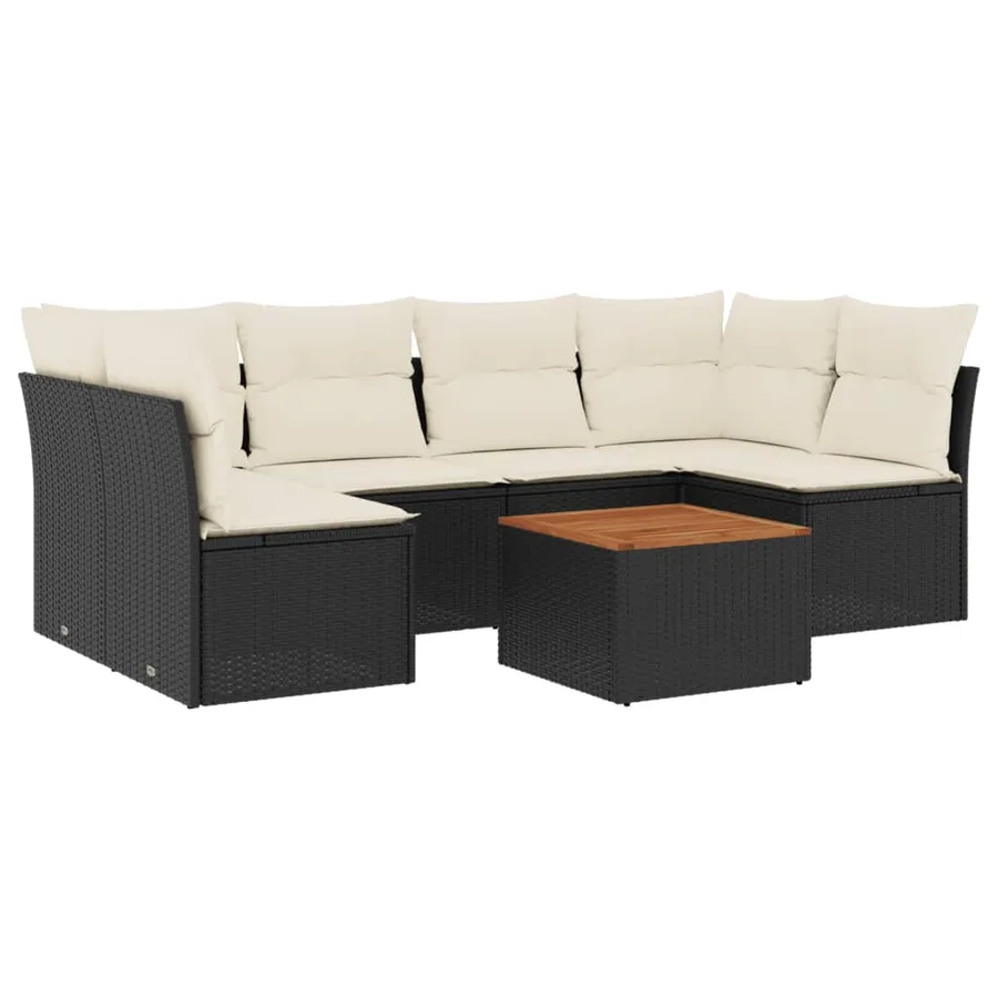 Salon de jardin 7 pcs avec coussins noir résine tressée 62 x 62 x 69 cm - 57,0 kg - 2