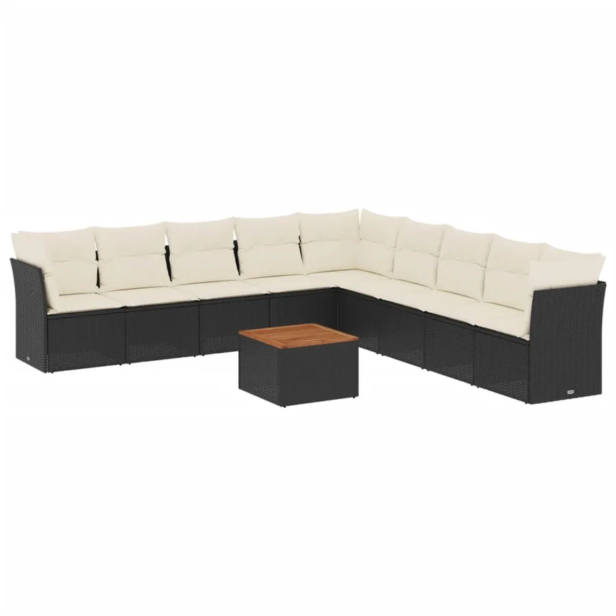 Salon de jardin 10 pcs avec coussins noir résine tressée - 2