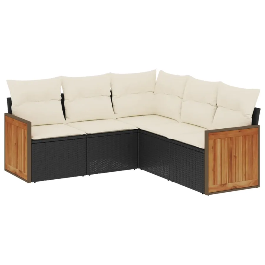 Salon de jardin 5 pcs avec coussins noir résine tressée - 2