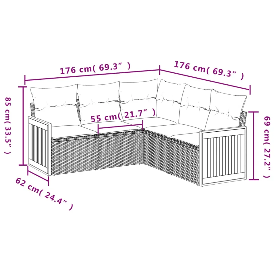 Salon de jardin 5 pcs avec coussins noir résine tressée - 3