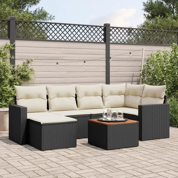 Salon de jardin 7 pcs avec coussins noir résine tressée 62 x 62 x 69 cm - 57,2 kg