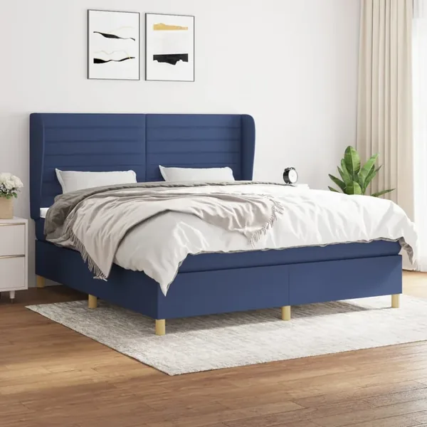 Sommier à lattes de lit avec matelas Bleu 160x200 cm Tissu