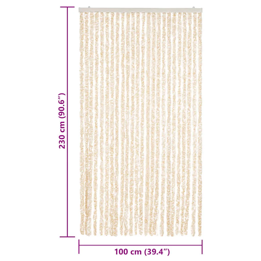 Rideau anti-mouches beige et blanc 100x230 cm chenille - 7
