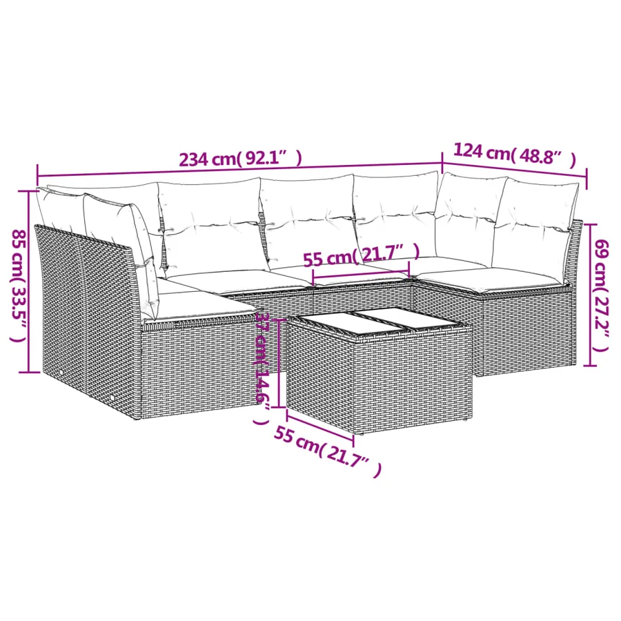 Salon de jardin 7 pcs avec coussins noir résine tressée 62 x 62 x 69 cm - 57,8 kg - 3