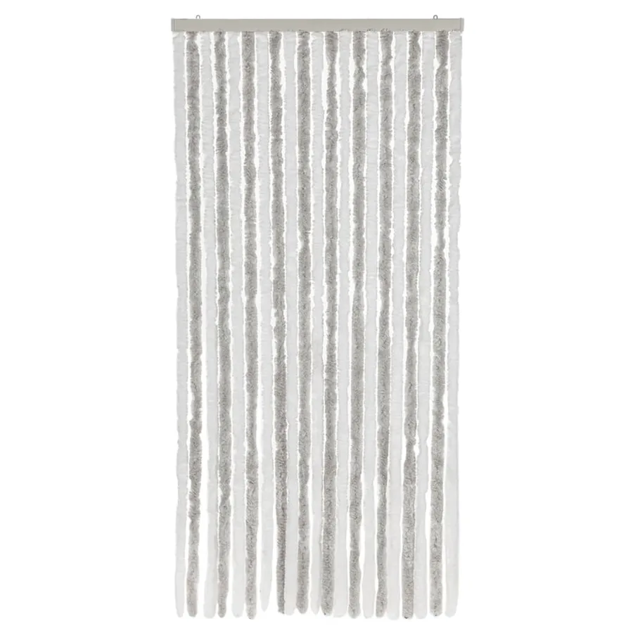 Rideau anti-mouches gris clair et blanc 90x200 cm chenille - 3