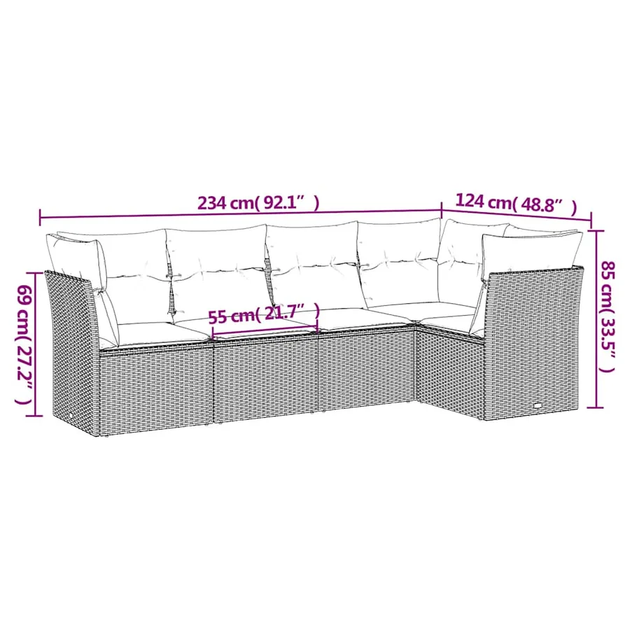 Salon de jardin 5 pcs avec coussins noir résine tressée - 3