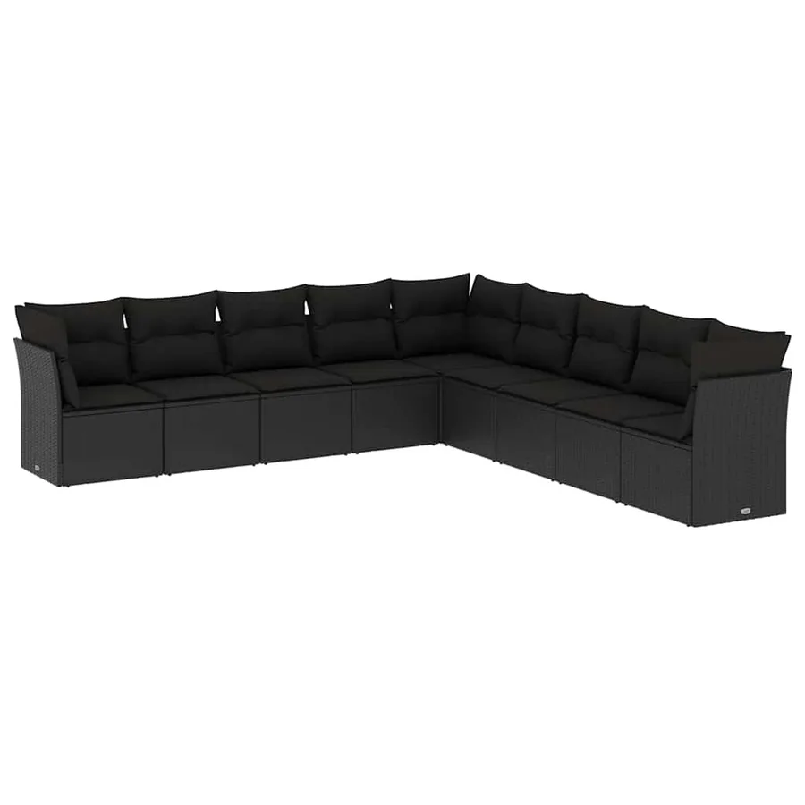 Salon de jardin 9 pcs avec coussins noir résine tressée - 2