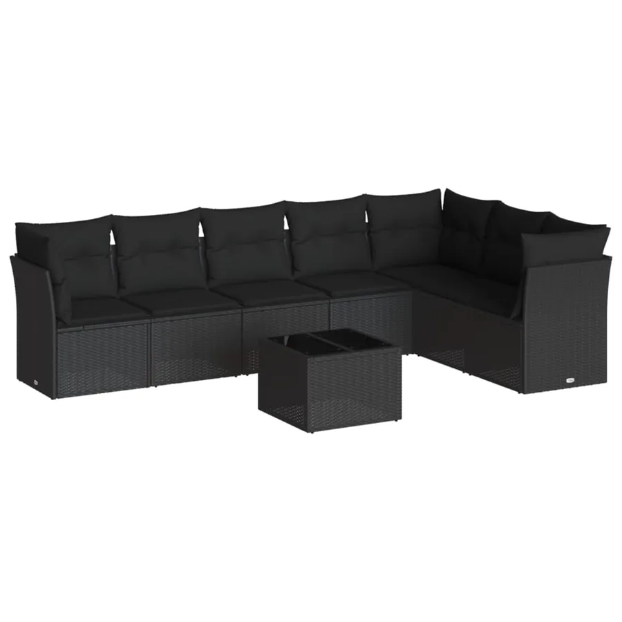 Salon de jardin 8 pcs avec coussins noir résine tressée - 2