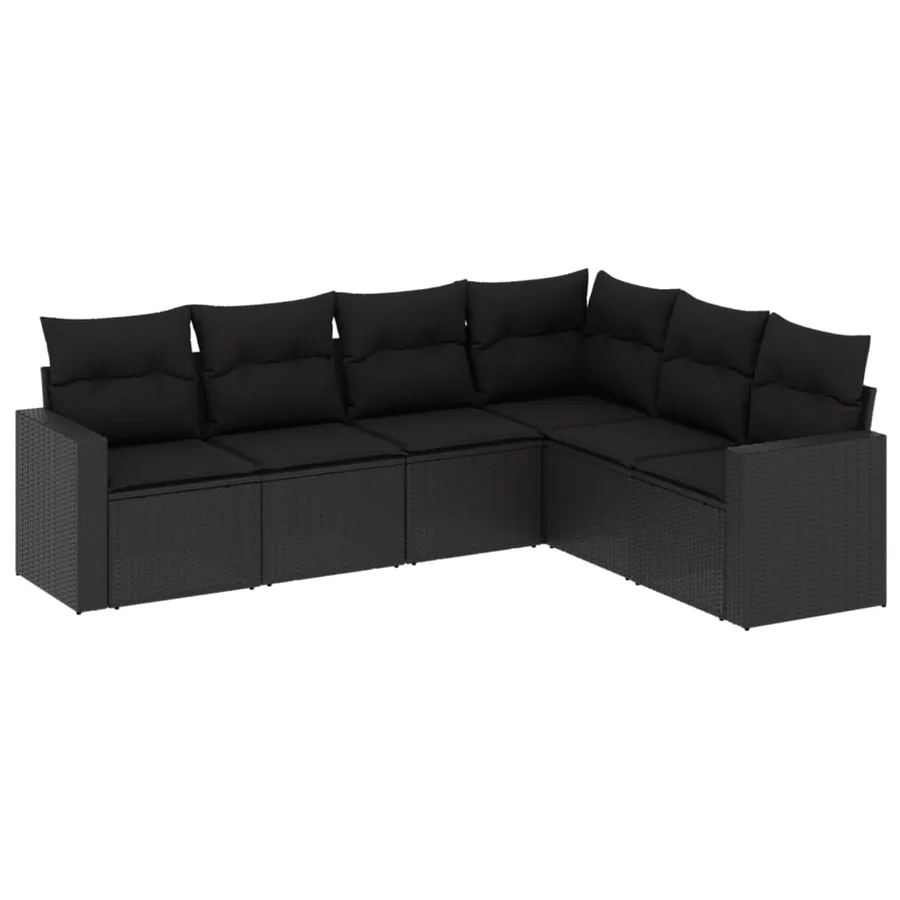 Salon de jardin 6 pcs avec coussins noir résine tressée - 2