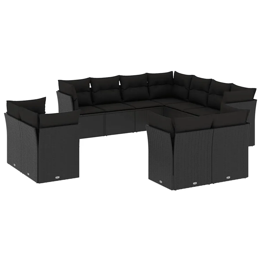 Salon de jardin 11 pcs avec coussins noir résine tressée - 2