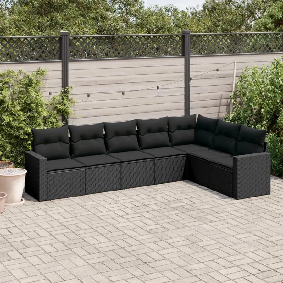 Salon de jardin 7 pcs avec coussins noir résine tressée 62 x 62 x 69 cm - 59,6 kg