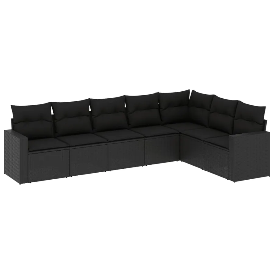 Salon de jardin 7 pcs avec coussins noir résine tressée 62 x 62 x 69 cm - 59,6 kg - 2