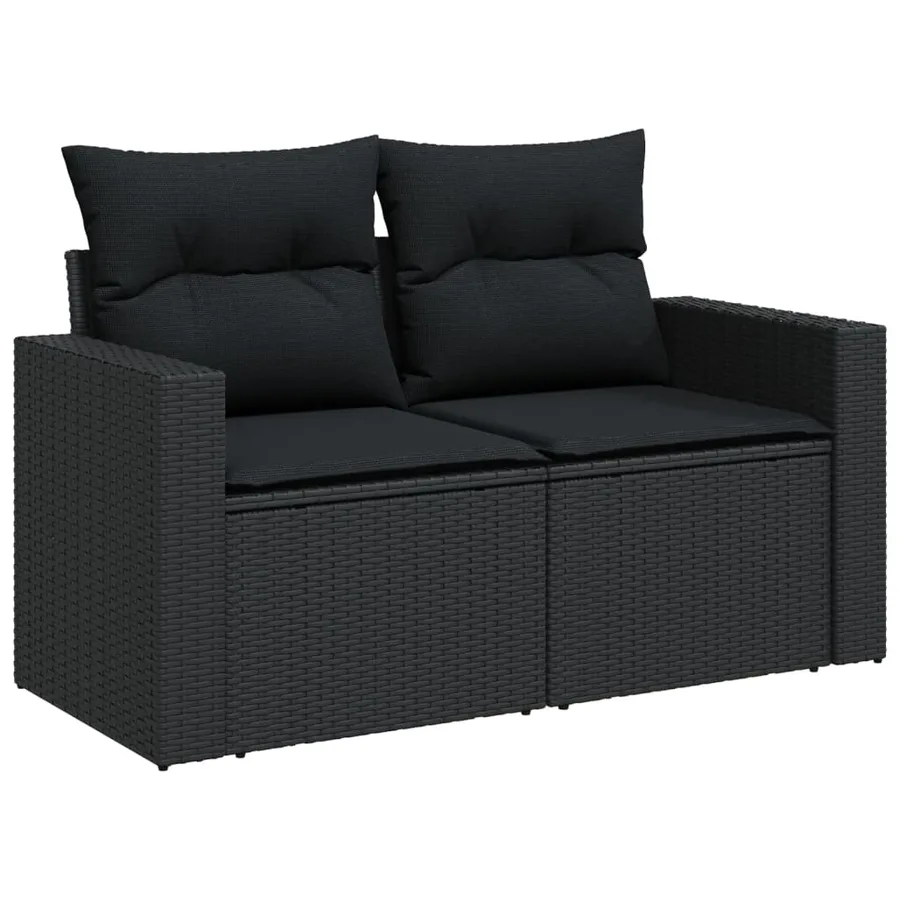 Salon de jardin 10 pcs avec coussins noir résine tressée - 8