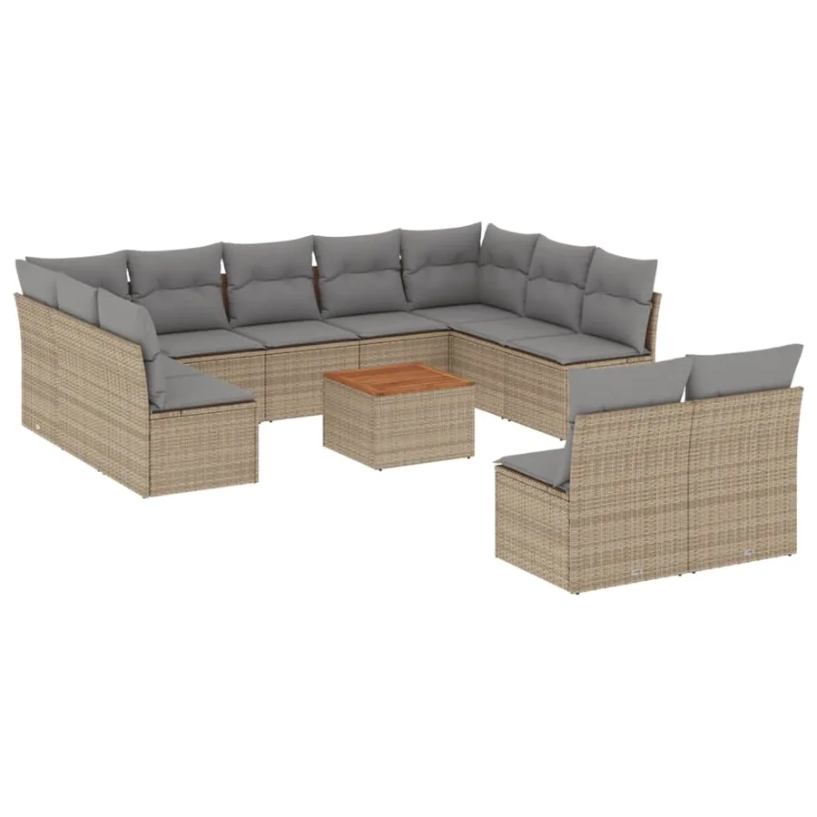 Salon de jardin et coussins 12 pcs mélange beige résine tressée - 2