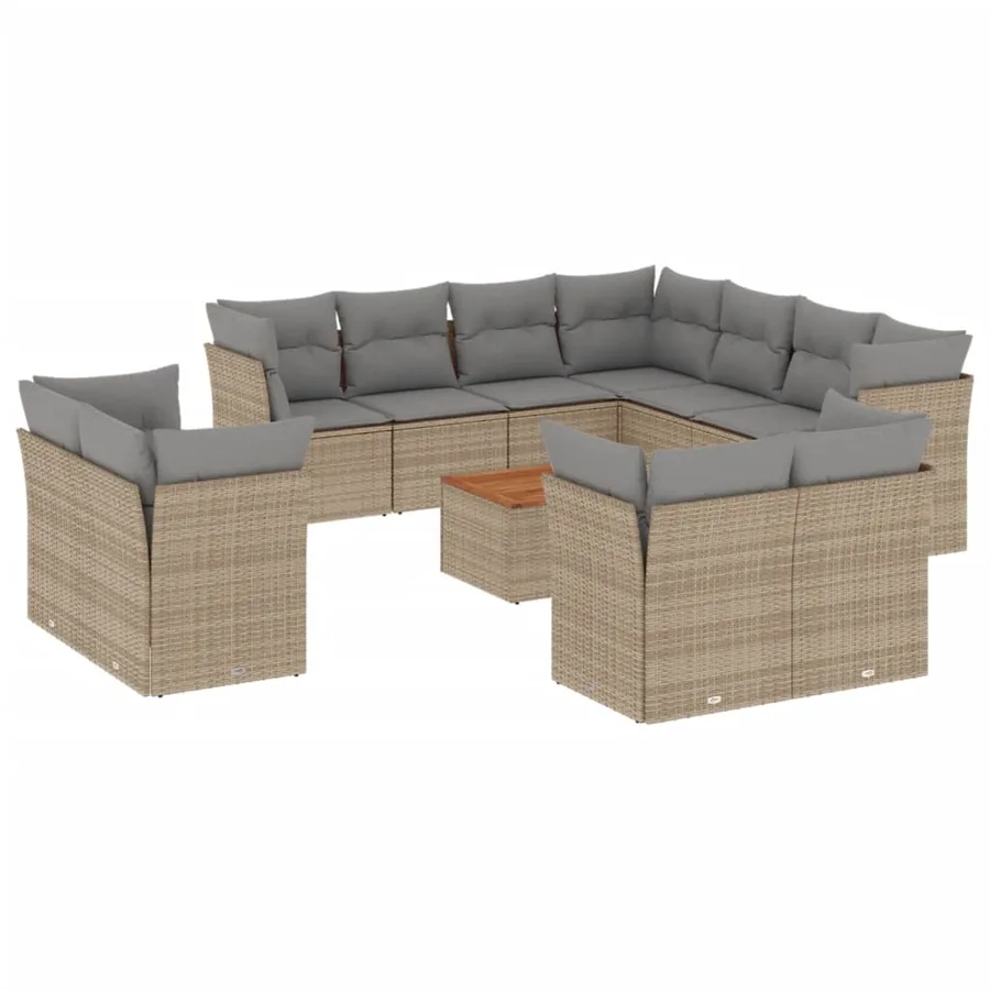 Salon de jardin et coussins 12 pcs mélange beige résine tressée - 2