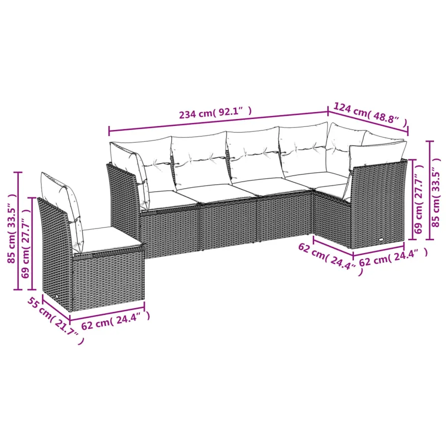 Salon de jardin avec coussins 6 pcs beige résine tressée - 3