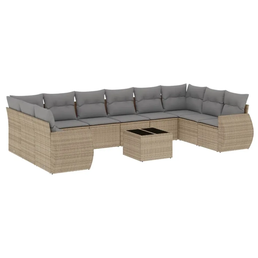 Salon de jardin 11 pcs avec coussins beige résine tressée - 2