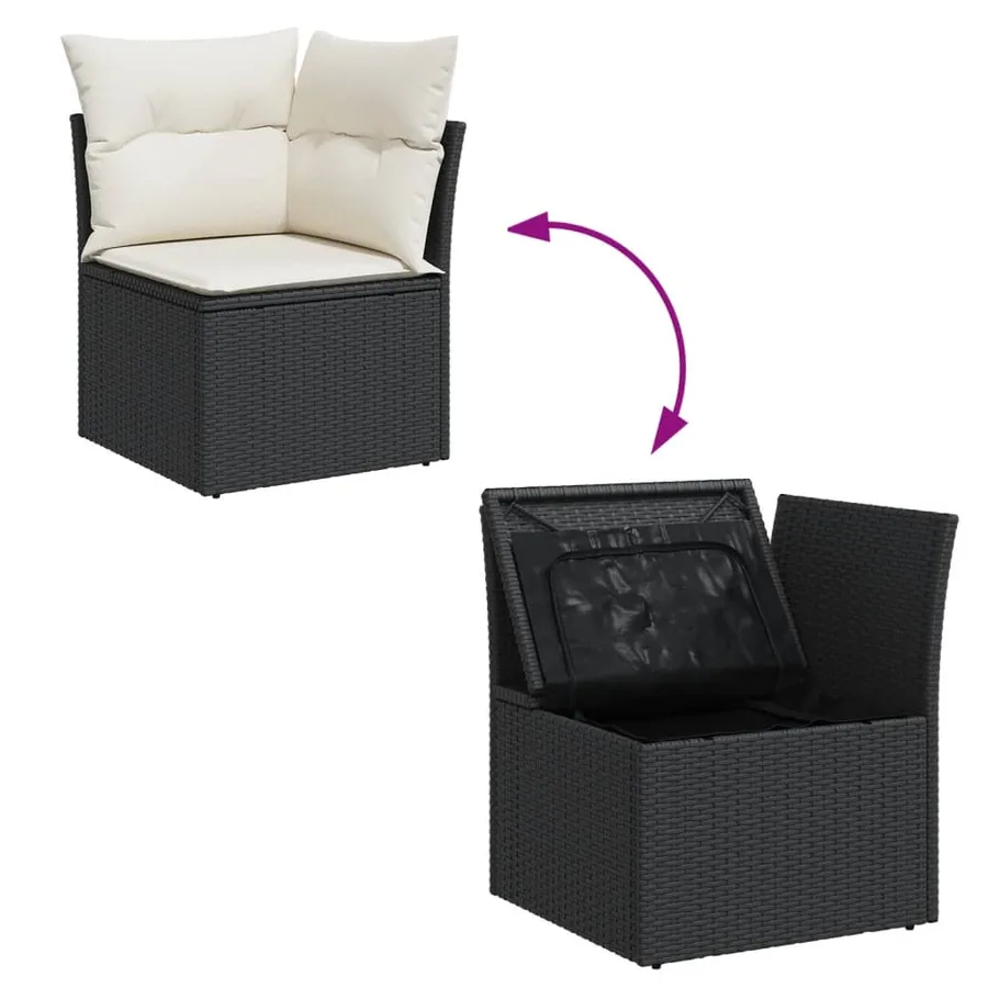 Salon de jardin 9 pcs avec coussins noir résine tressée - 9