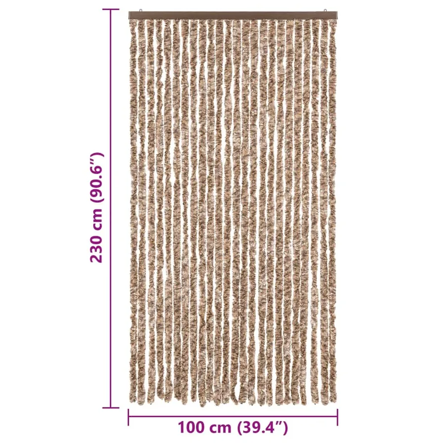 Rideau anti-mouches beige et marron foncé 100x230 cm chenille - 7