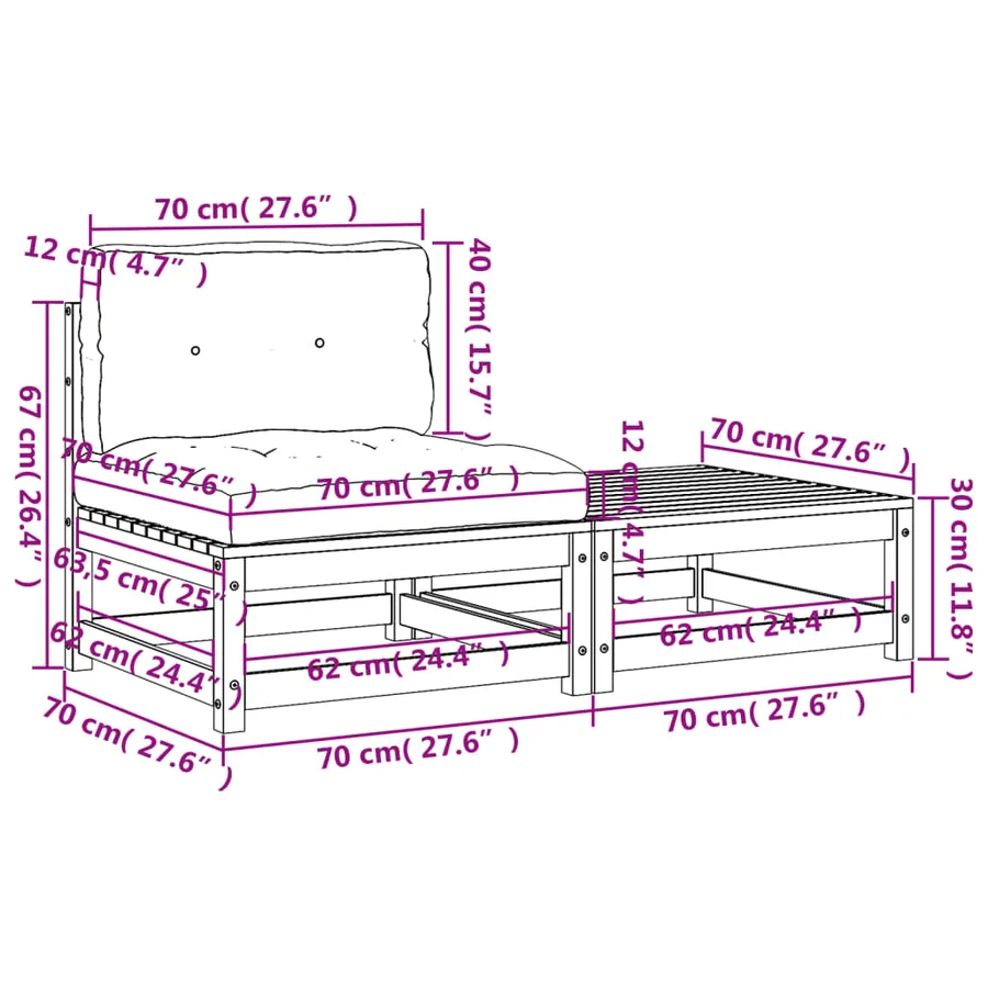 Canapé de jardin sans accoudoirs avec coussins et repose-pieds - 11