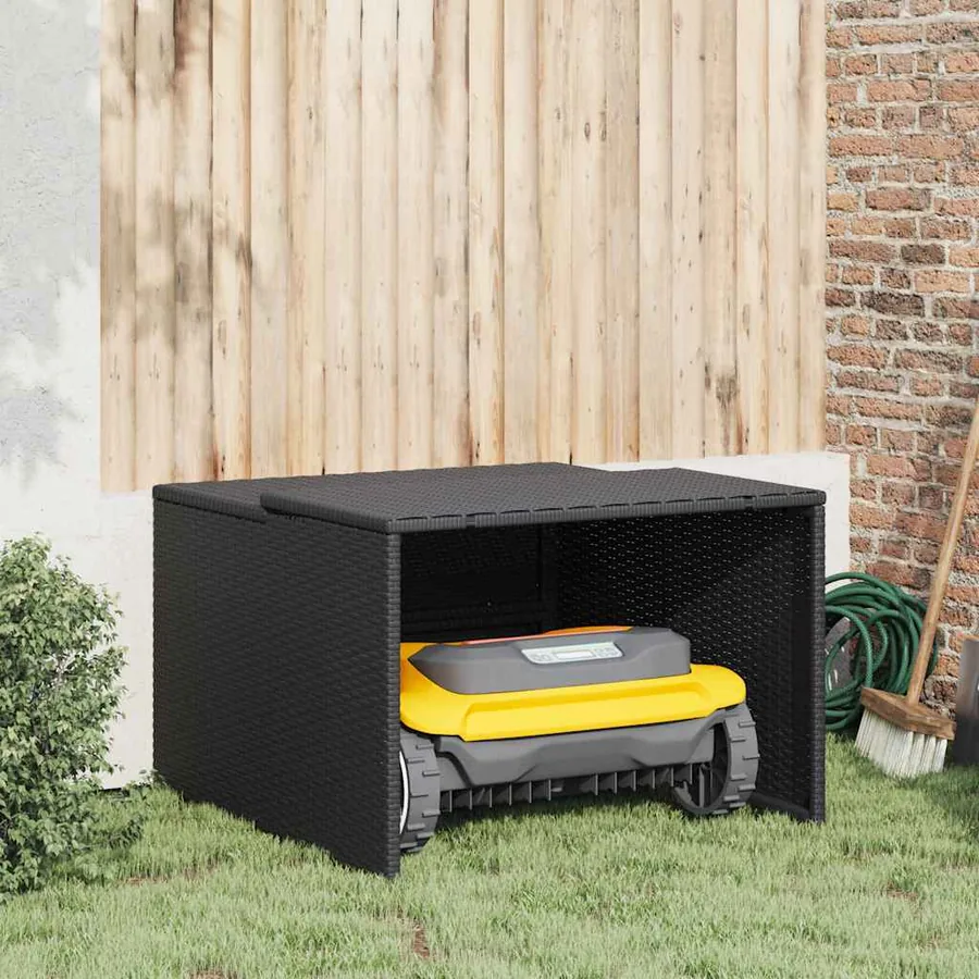 Garage pour robot tondeuse noir 86x90x52/57 cm résine tressée
