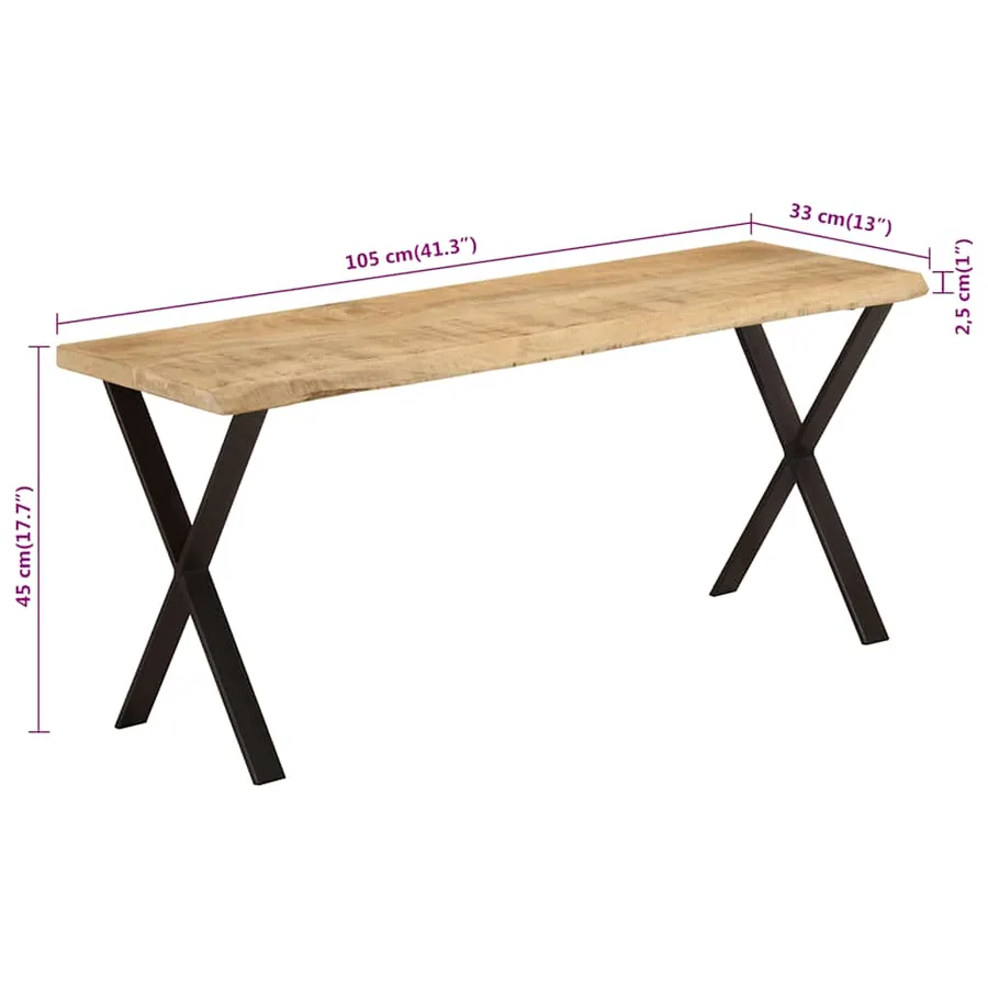 Banc avec bord vivant 105 cm bois de manguier massif - 8