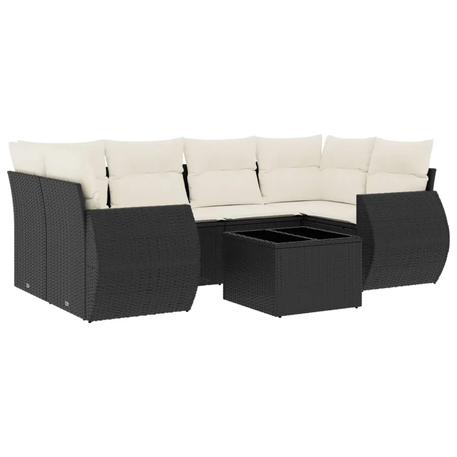 Salon de jardin 7 pcs avec coussins noir résine tressée 62 x 62 x 69 cm - 59,6 kg - 2