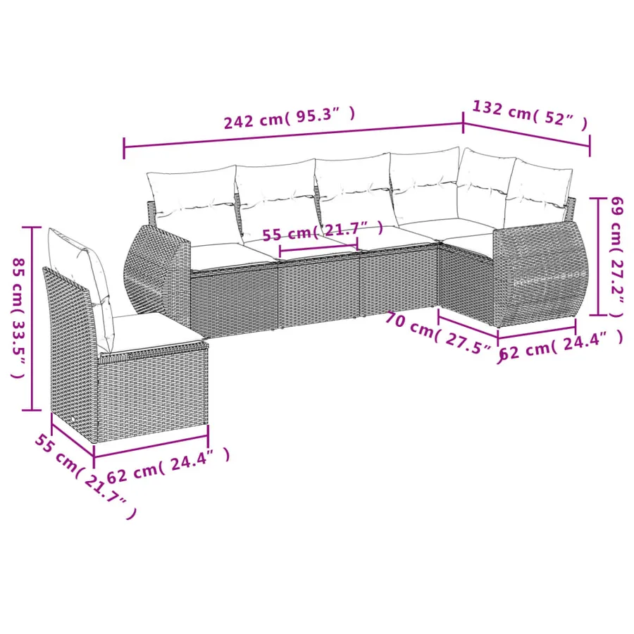Salon de jardin 6 pcs avec coussins noir résine tressée - 7