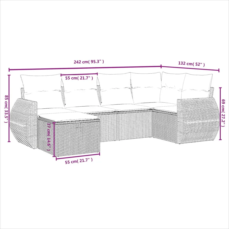 Salon de jardin 6 pcs avec coussins noir résine tressée - 4