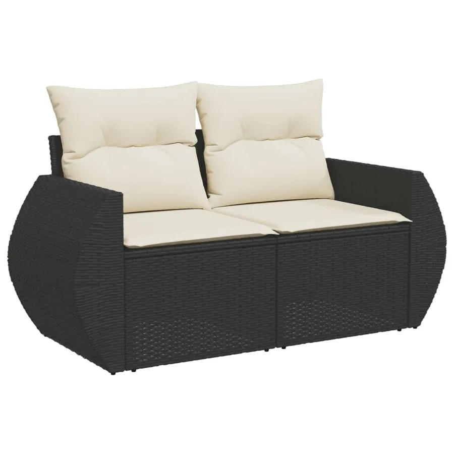 Salon de jardin 9 pcs avec coussins noir résine tressée - 3