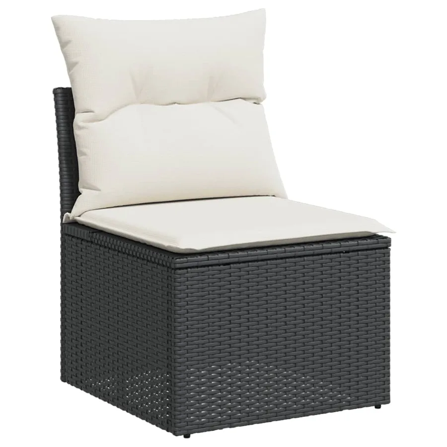 Salon de jardin 9 pcs avec coussins noir résine tressée - 5