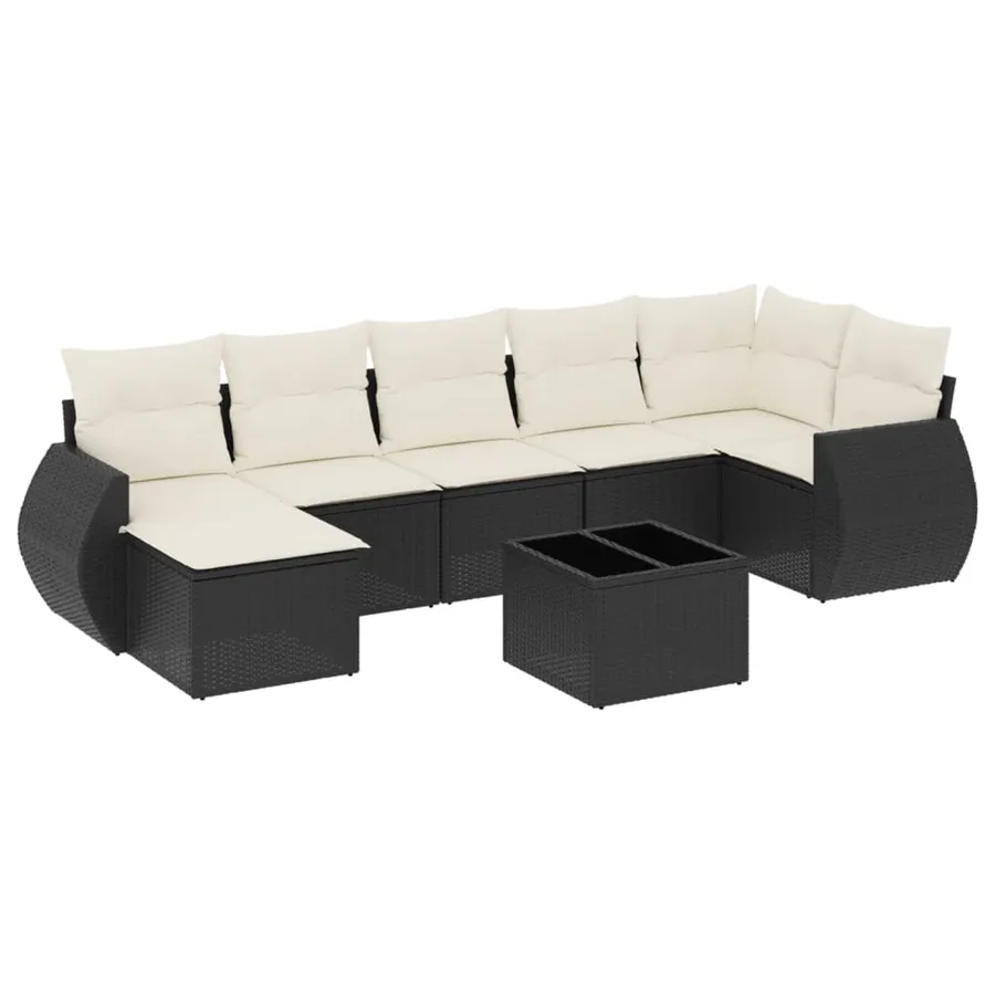 Salon de jardin 8 pcs avec coussins noir résine tressée - 2