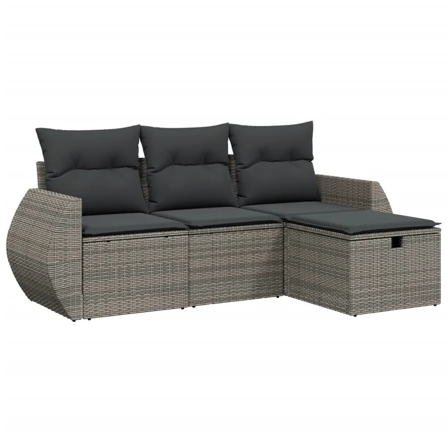 Salon de jardin 4 pcs avec coussins gris résine tressée - 2