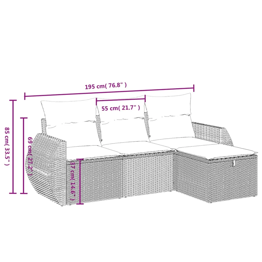 Salon de jardin 4 pcs avec coussins gris résine tressée - 4