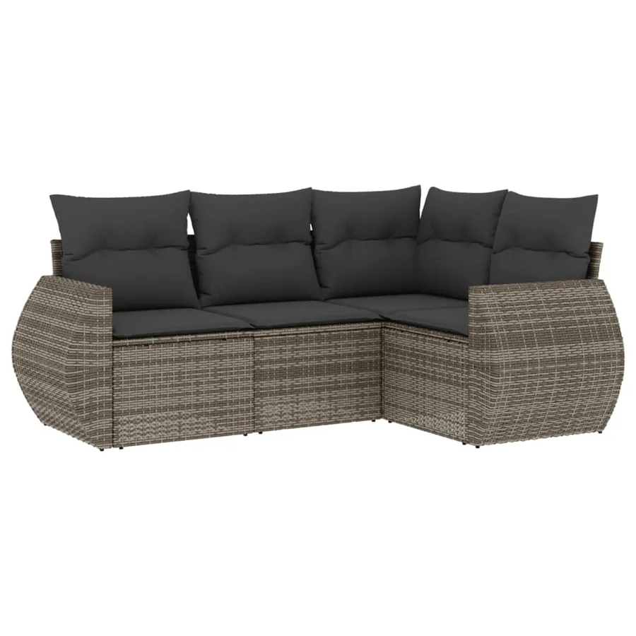 Salon de jardin 4 pcs avec coussins gris résine tressée - 2