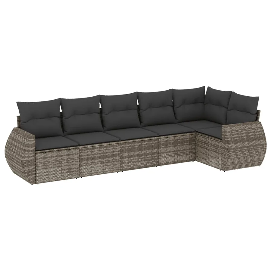 Salon de jardin 6 pcs avec coussins gris résine tressée - 2