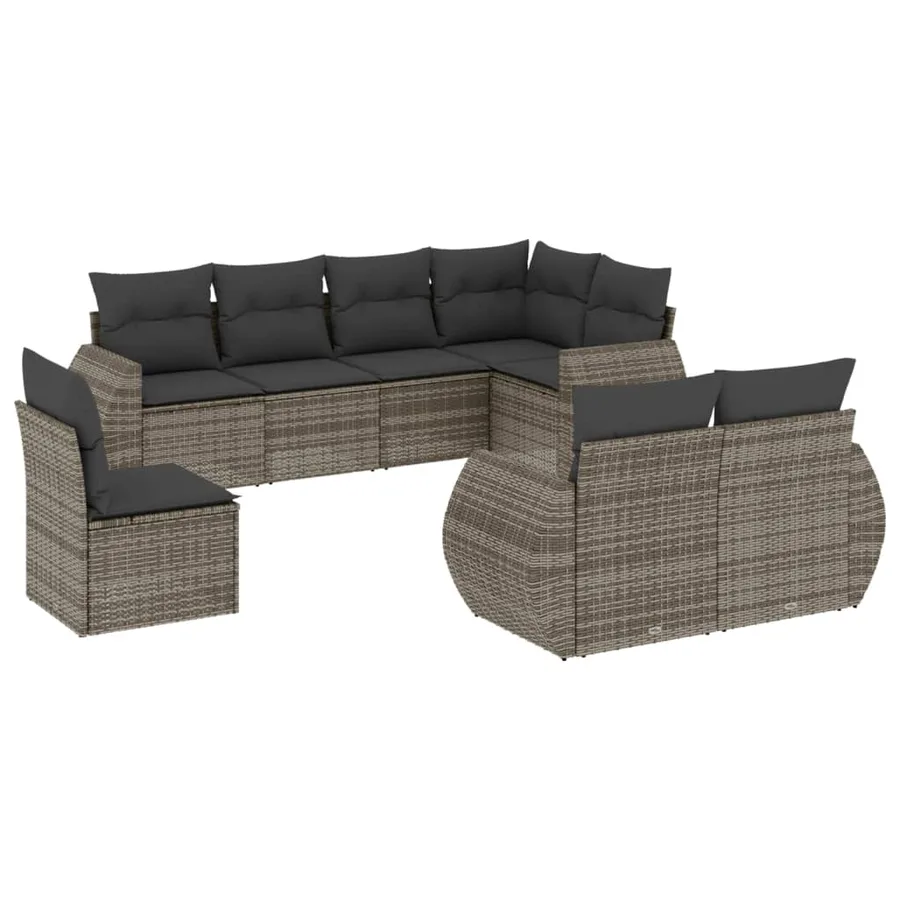 Salon de jardin 8 pcs avec coussins gris résine tressée - 2