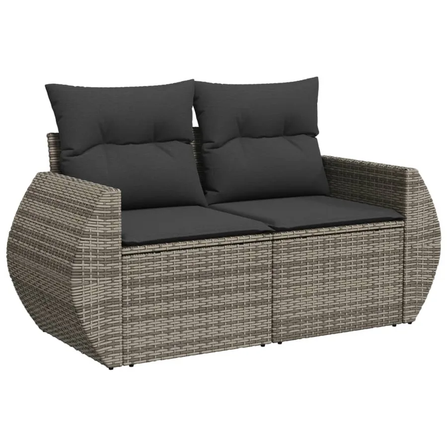 Salon de jardin 8 pcs avec coussins gris résine tressée - 3