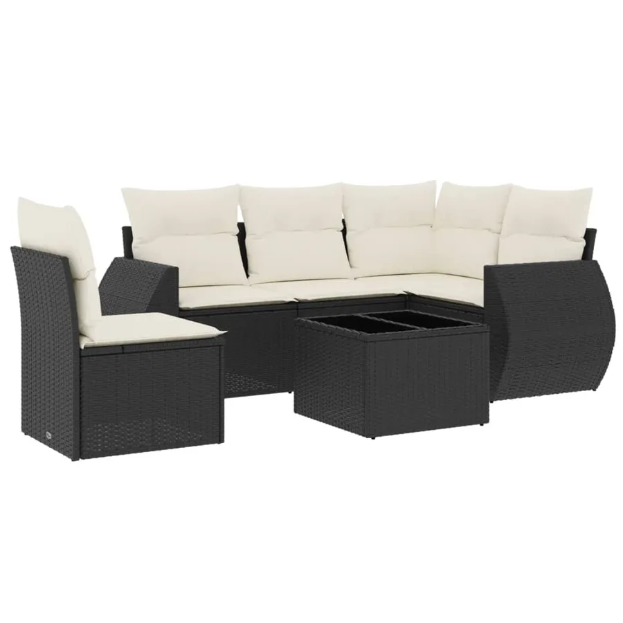 Salon de jardin 6 pcs avec coussins noir résine tressée - 2