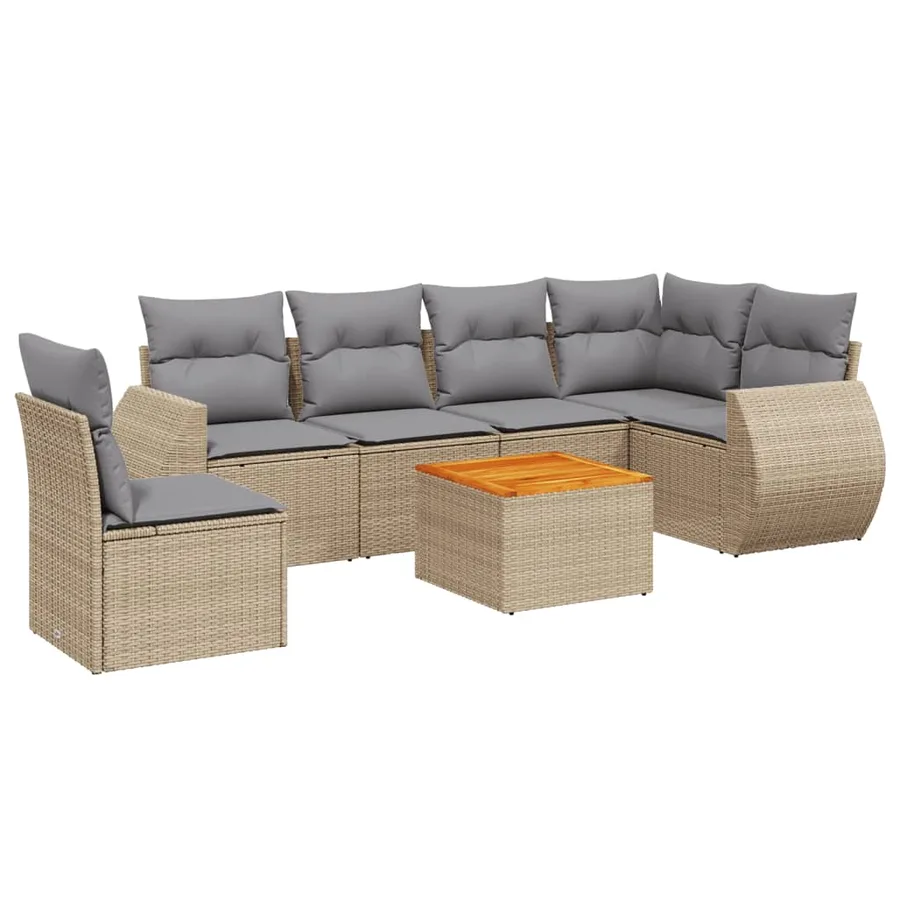 Salon de jardin avec coussins 7 pcs beige résine tressée - 2
