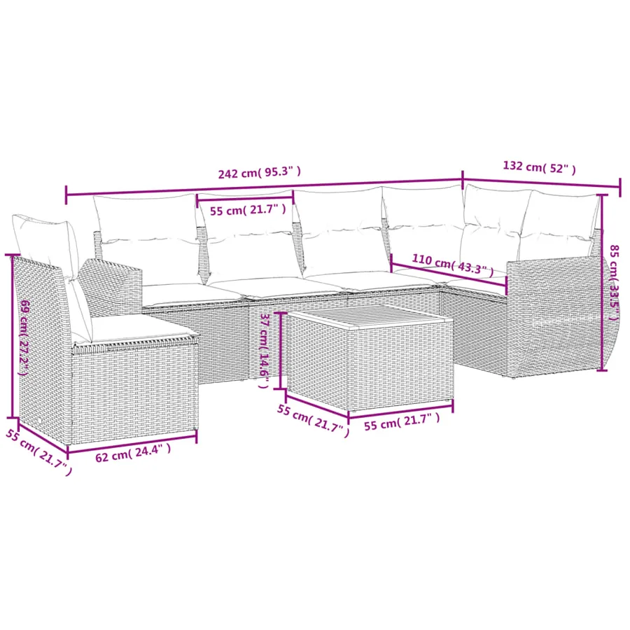 Salon de jardin avec coussins 7 pcs beige résine tressée - 3