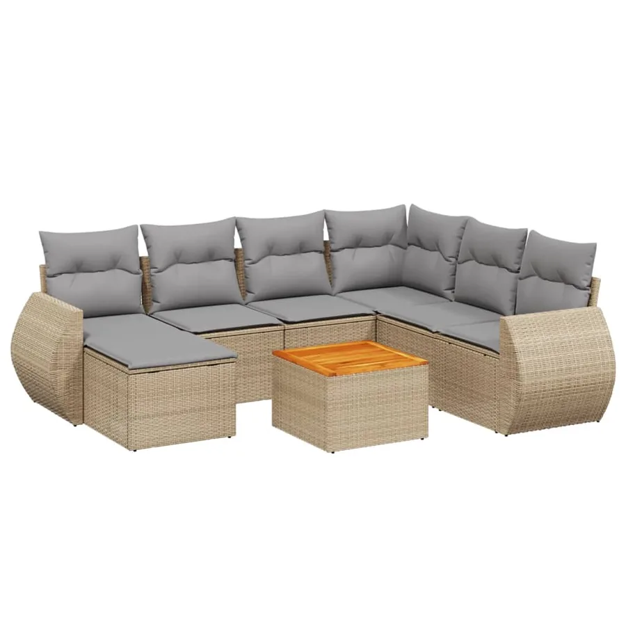 Salon de jardin avec coussins 8 pcs beige résine tressée - 2