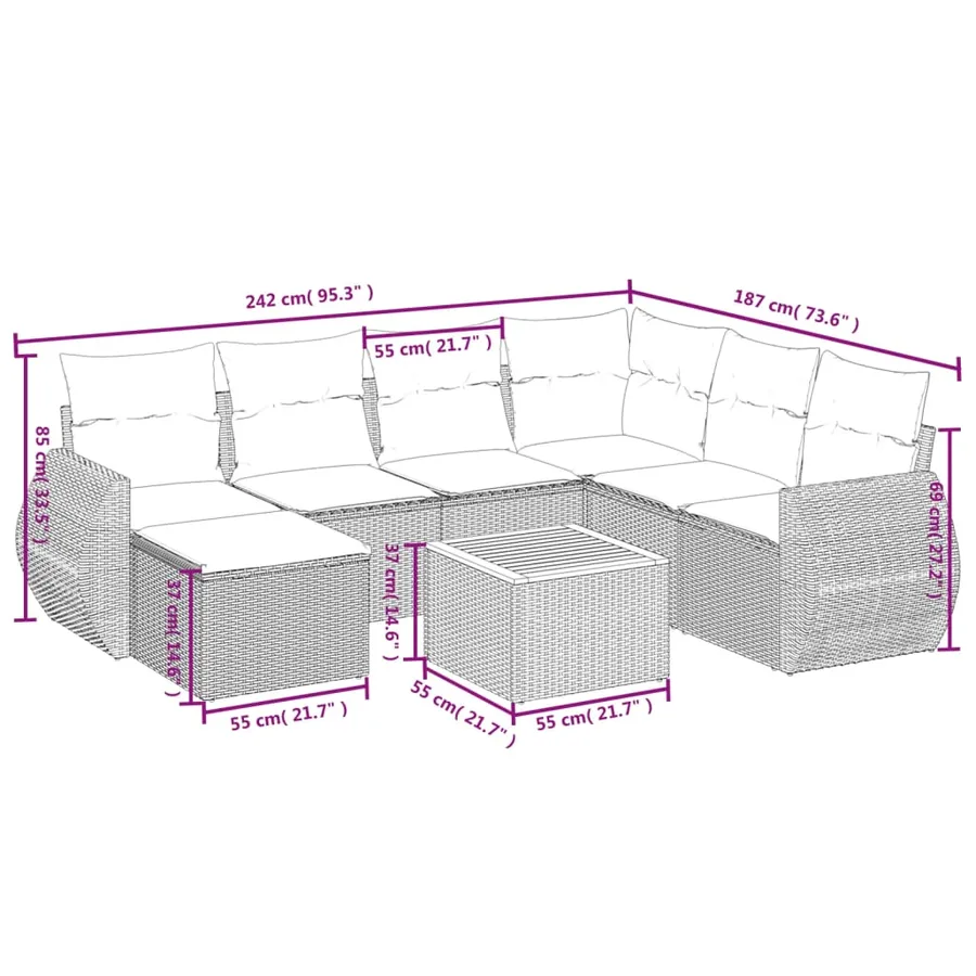 Salon de jardin avec coussins 8 pcs beige résine tressée - 3