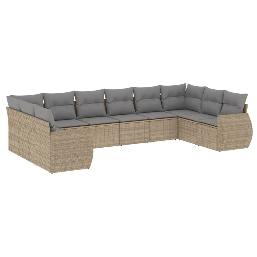 Salon de jardin avec coussins 10 pcs beige résine tressée - 2