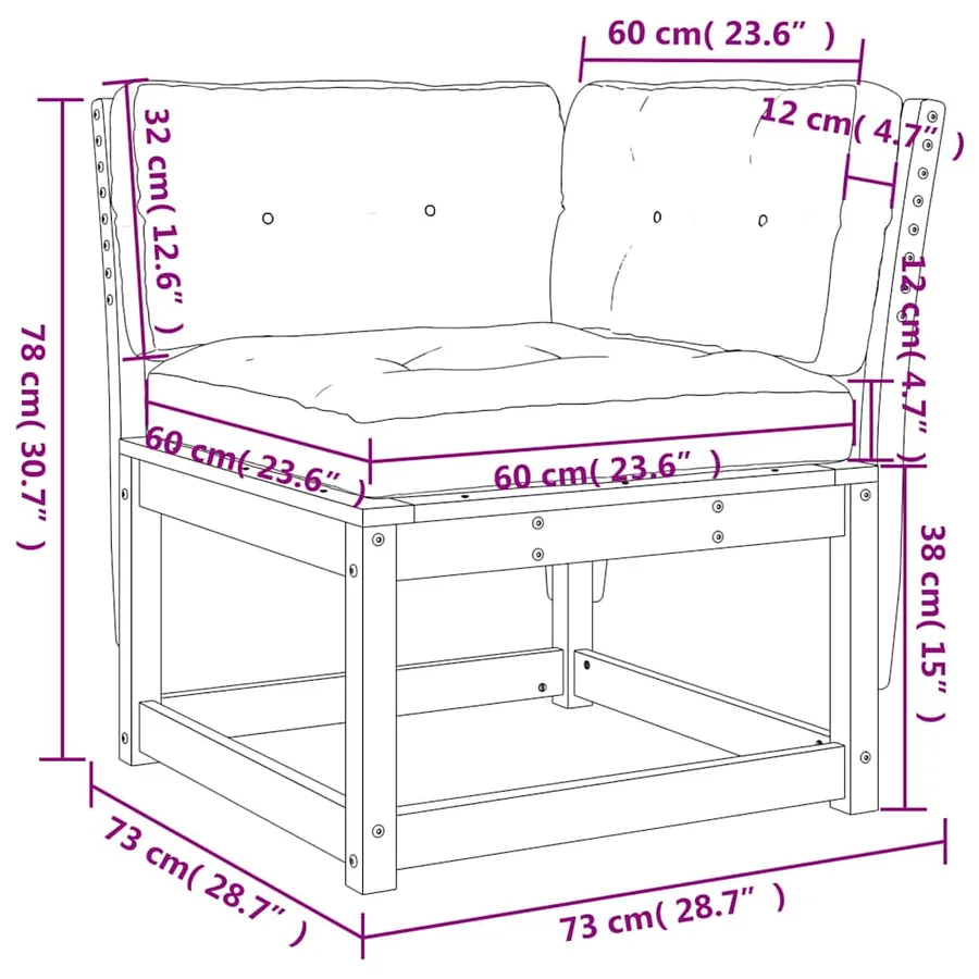Canapé d'angle de jardin et coussins 73x73x78cm bois pin massif - 10