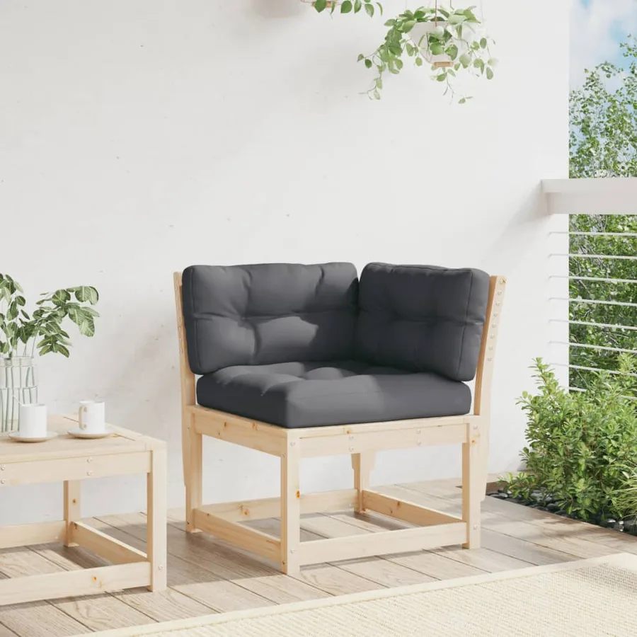 Canapé d'angle de jardin et coussins 73x73x78cm bois pin massif - 3