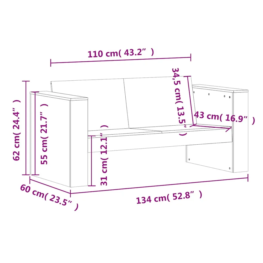 Canapé de jardin 2 places 134x60x62 cm bois de pin massif - 9