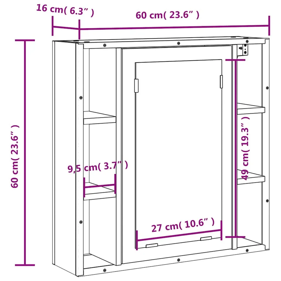 Armoire de salle de bain à miroir noir bois d'ingénierie - 13